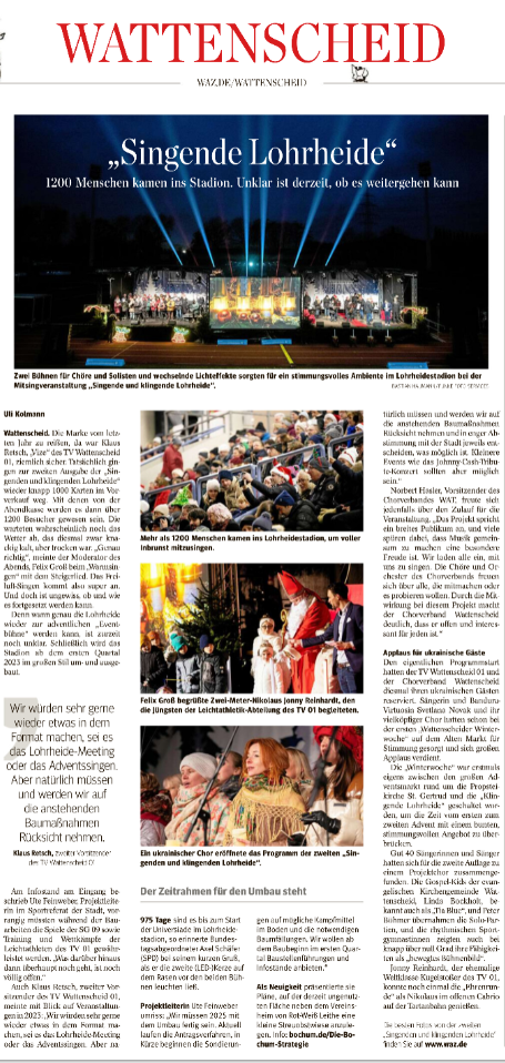 WAZ Wattenscheid Zeitungsseite mit Fotos und Bericht über die "Singende Lohrheide"