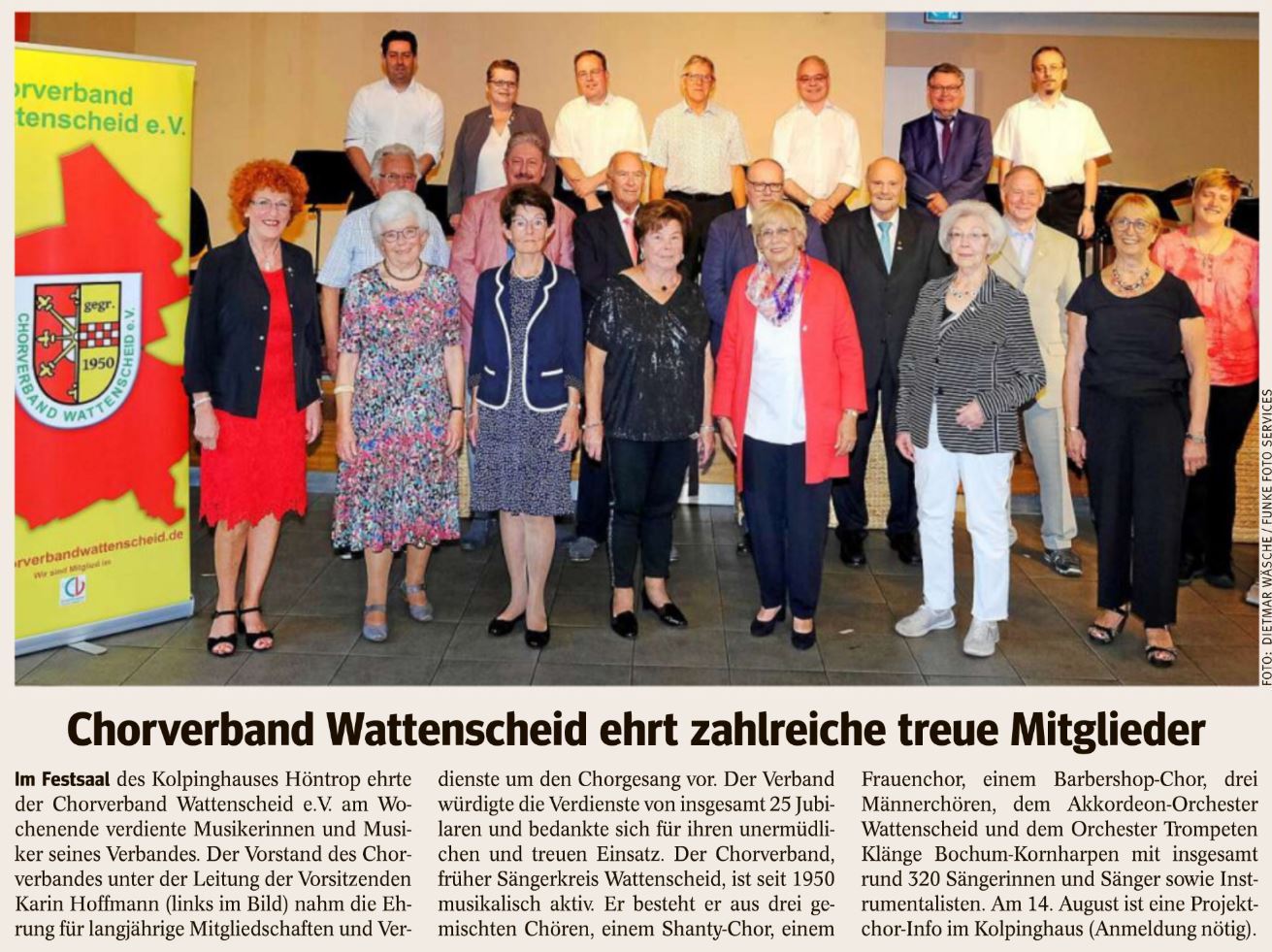 Chorverband Wattenscheid ehrt zahlreiche treue Mitglieder - WAZ Wattenscheid 11.08.2021